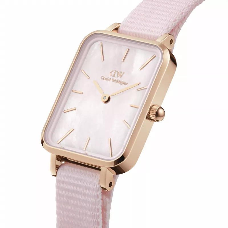 DANIEL WELLINGTON Petite Lumine Zegarek Damski 20mm Różowe Złoto Stal Nierdzewna Siateczka Tarcza z Masą Perłową DW00100509