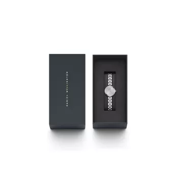 Zegarek damski Daniel Wellington Quadro Mini Pressed Sheffield DW00100719 - Koperta ze stali szlachetnej w kolorze różowego złota 22 mm, tarcza w kolorze skorupki jajka, czarny włoski pasek skórzany