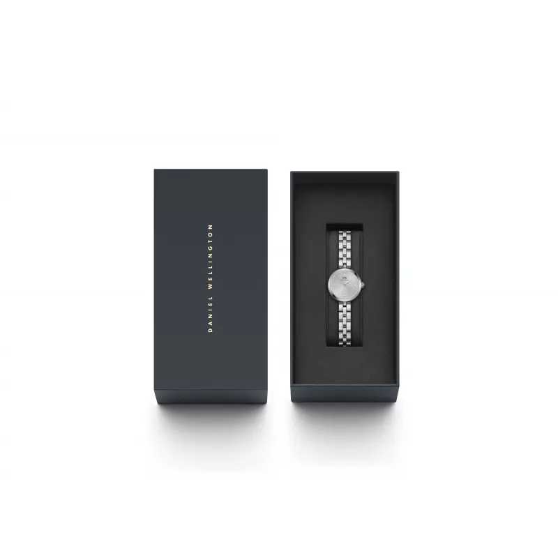Zegarek damski Daniel Wellington Quadro Mini Pressed Sheffield DW00100719 - Koperta ze stali szlachetnej w kolorze różowego złota 22 mm, tarcza w kolorze skorupki jajka, czarny włoski pasek skórzany