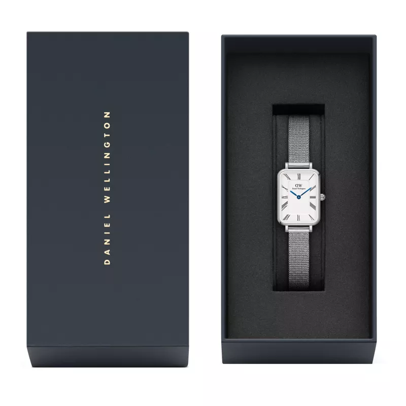 DANIEL WELLINGTON Quadro Zegarek Damski 26mm Różowe Złoto Stal Szlachetna Czarna Skóra DW00100690