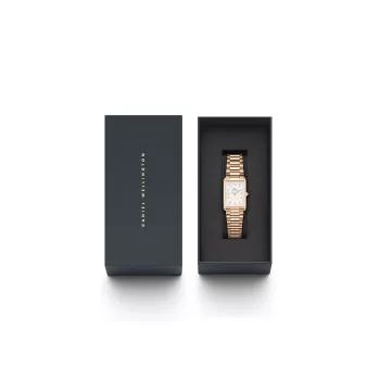 Zegarek damski DANIEL WELLINGTON Quadro 32mm Różowe Złoto Stal Szlachetna Czarna Skóra