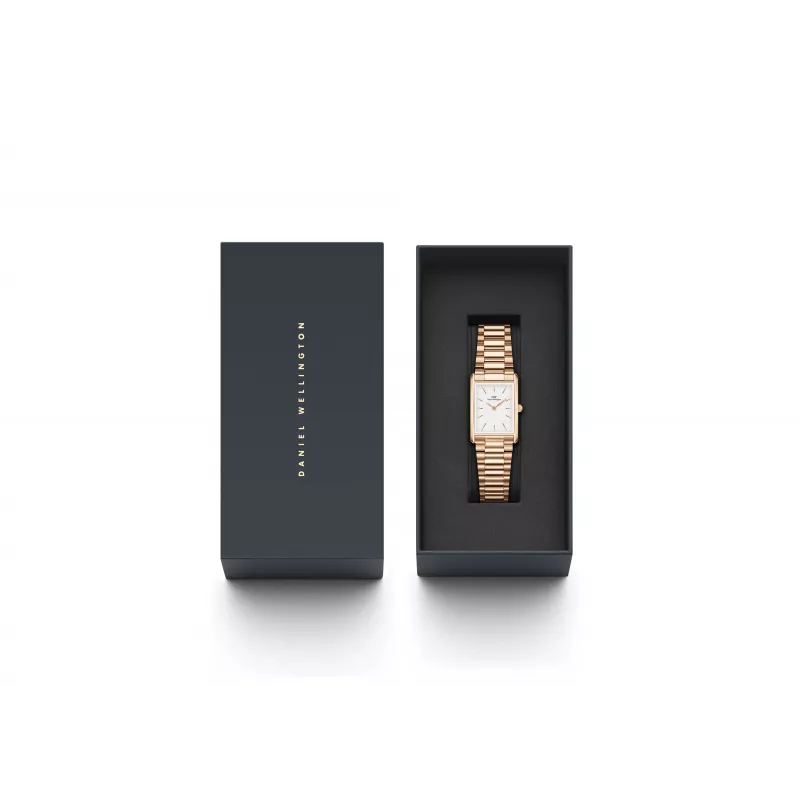 Zegarek damski DANIEL WELLINGTON Quadro 32mm Różowe Złoto Stal Szlachetna Czarna Skóra