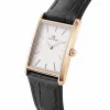 DANIEL WELLINGTON Quadro Zegarek Damski 32mm Różowe Złoto Stal Nierdzewna Tarcza Ecru Czarny Skórzany Pasek DW00100693