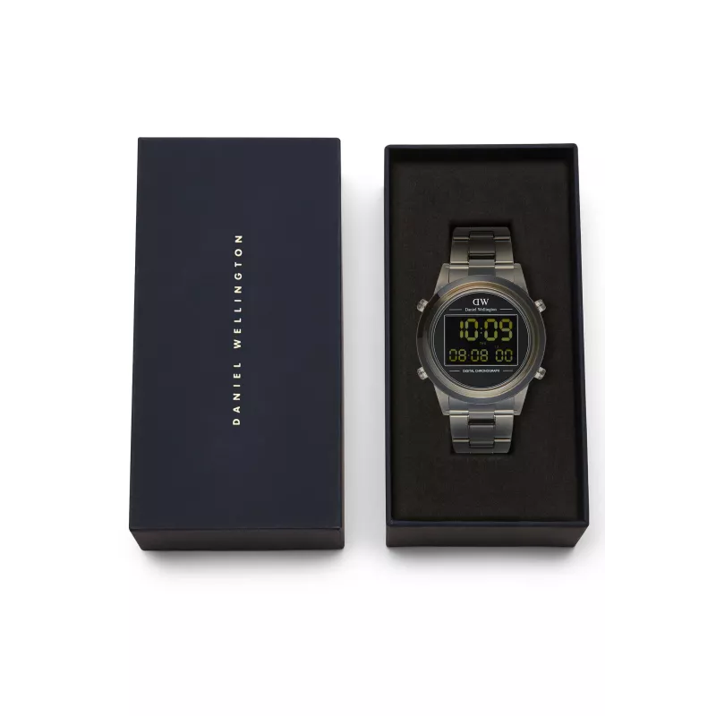 DANIEL WELLINGTON Zegarek Unisex DW00100765 42mm Różowe Złoto Koperta ze Stali Nierdzewnej Czarny Skórzany Pasek Kwarcowy