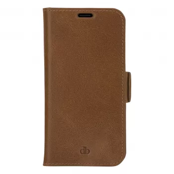 DBRAMANTE 1928 Copenhagen Slim Flip Case do Apple iPhone 13 Pro Max, skóra pełnoziarnista, jasnobrązowy, zapięcie magnetyczne, 3 kieszenie na karty, funkcja stojaka, obsługa ładowania bezprzewodowego
