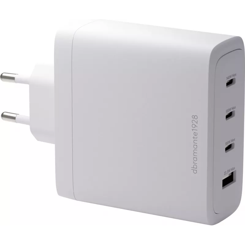 DBRAMANTE1928 Re-Charge GaN Wall Charger 140W – 4 porty wyjściowe (3x USB-C, 1x USB-A) – Biały