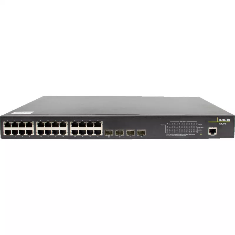 DCN S4200-28P-PL-SI-R2 Managed Layer 2 PoE+ Switch, 24x Gigabit PoE+ Ports, 4x SFP, 200W