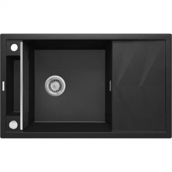 DEANTE 1-Bowl Magnetic Granite Sink with Drainer Graphite Metallic