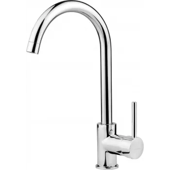 DEANTE Alga Jednouchwytowa bateria kuchenna z obrotową wylewką, chrom, korpus mosiężny, głowica ceramiczna, elastyczne przyłącza G 3/8 inch, obrót 360°