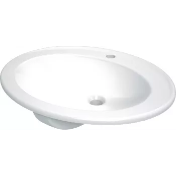 DEANTE Ceramiczna umywalka nablatowa z miejscem na baterię, 600x450x170 mm, biała, połysk, seria Como