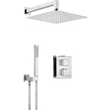DEANTE Podtynkowy Zestaw Prysznicowy z Termostatycznym BOX, Matowa Czerń, 2 Wyloty, 25 cm Deszczownica