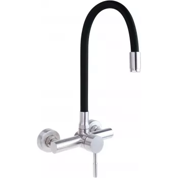 DEANTE Bateria kuchenna ścienna z wygiętą wylewką, chrom, mieszacz jednouchwytowy, mosiądz, zasięg 220 mm