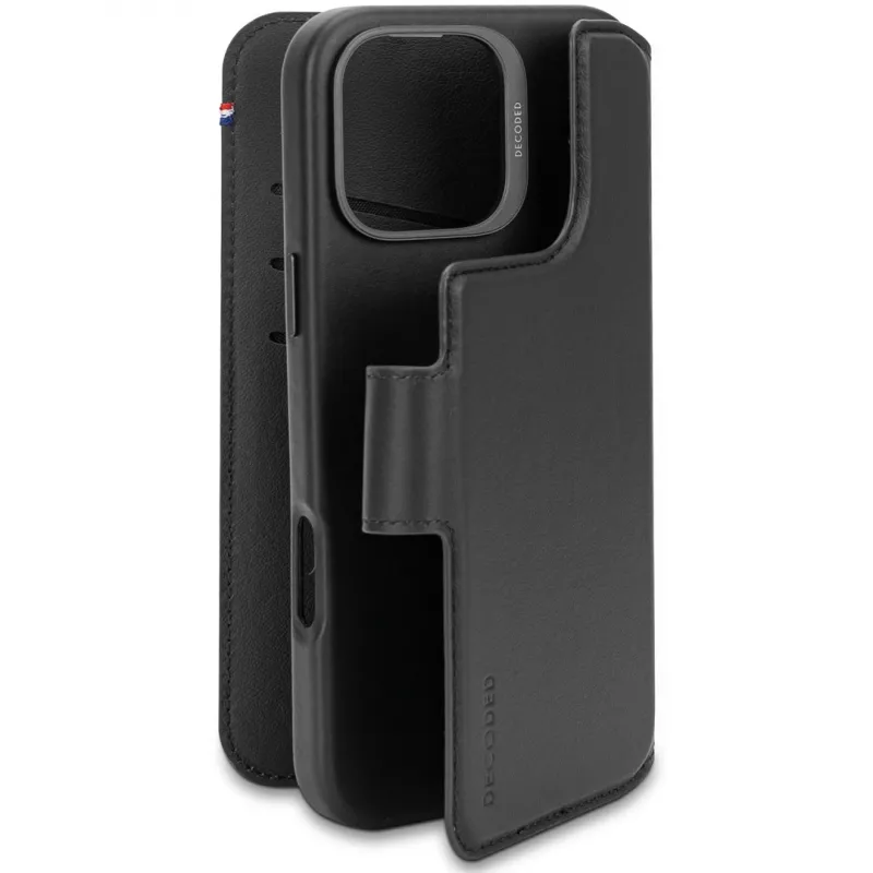 Decoded Skórzane etui z odpinanym portfelem do iPhone 16 Pro Max, kompatybilne z MagSafe, czarne