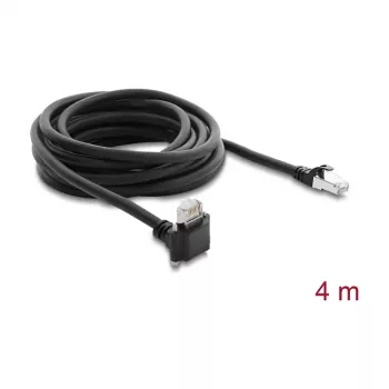 Delock 4m Kabel do kamery GigE Kat.6 S/FTP RJ45 90° kątowy z blokadą śrubową do RJ45 prosty - Czarny