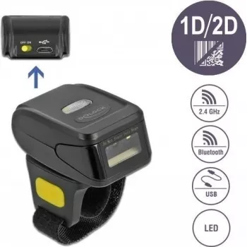DeLOCK 90508 Przenośny skaner kodów kreskowych 1D/2D z USB, 2,4 GHz RF i Bluetooth 4.1