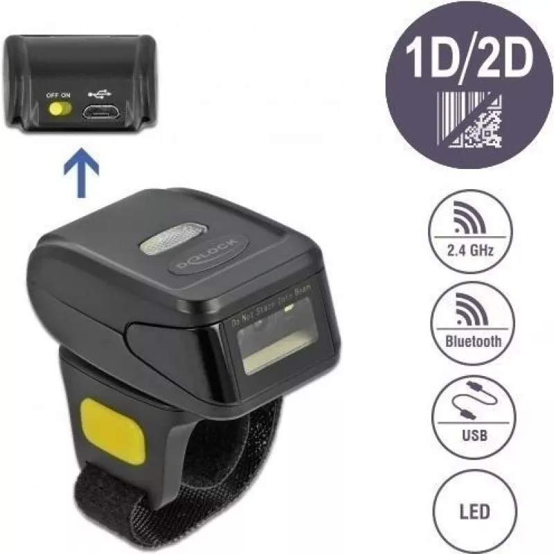DeLOCK 90508 Przenośny skaner kodów kreskowych 1D/2D z USB, 2,4 GHz RF i Bluetooth 4.1