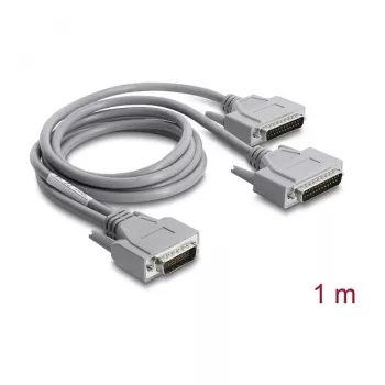 Delock adapter kabel Y szeregowy RS-232 LFH D-Sub HD 60 pin męski na 2x D-Sub 25 pin męski, 1 m, szary
