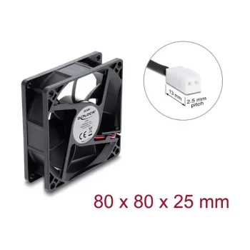 Delock Axial Fan 48 V DC, 80 x 80 x 25 mm, 2-Pin Connector, Black