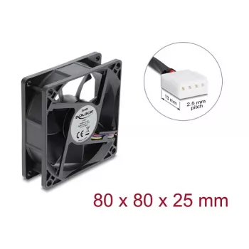 Delock Axial Fan 48 V DC, 80 x 80 x 25 mm z 4-pin PWM Connector, Czarny