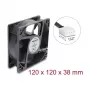 Delock Wentylator osiowy 48V DC, 120x120x38mm, 4-Pin PWM, łożysko kulkowe, 3000 RPM, 170 m³/h, Czarny