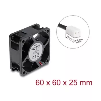 Delock Axial Fan 48V DC 60x60x25mm z 2-Pin Connector Czarny