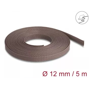 Rękaw do zarządzania kablami Delock, 12 mm, pleciony, odporny na gryzonie, rozciągliwy, 5 m, brązowy