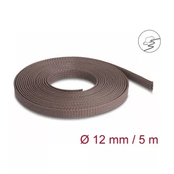 Rękaw do zarządzania kablami Delock, 12 mm, pleciony, odporny na gryzonie, rozciągliwy, 5 m, brązowy