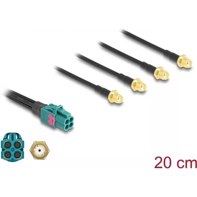 Kabel Delock Mini FAKRA Z żeński Quad do 4 x SMA męski 0,2 m RG-174 90283
