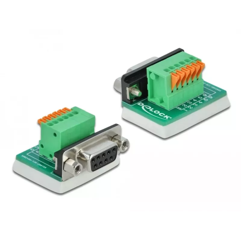 Adapter Delock D-Sub 9 żeński na 6-pinowy blok zaciskowy ze śrubami motylkowymi i przyciskiem 66556
