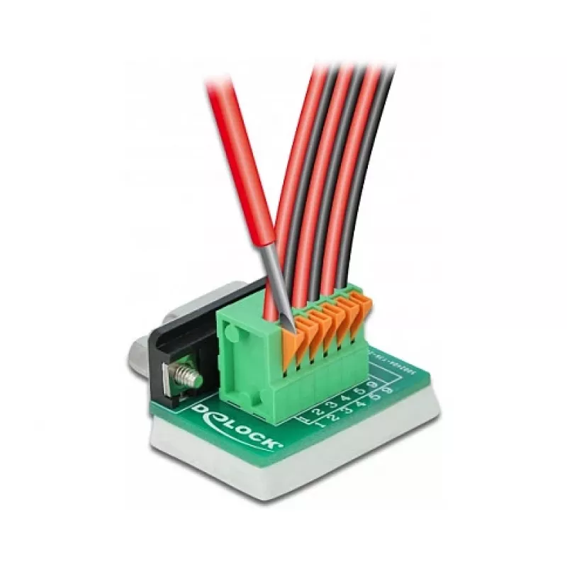Adapter Delock D-Sub 9 żeński na 6-pinowy blok zaciskowy ze śrubami motylkowymi i przyciskiem 66556