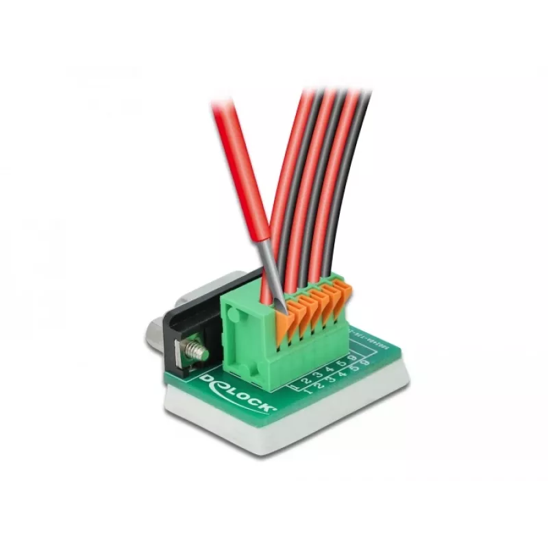 Adapter Delock D-Sub 9 żeński na 6-pinowy blok zaciskowy ze śrubami motylkowymi i przyciskiem 66556