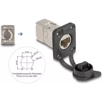 Delock D-Type RJ45 Panel Mount Jack Cat.6A STP z zaciskiem LSA i osłoną IP66