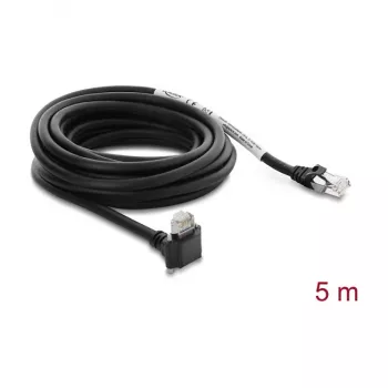 Delock Kabel do kamery GigE Złącze RJ45 90° kątowe ze śrubami, długość złącza 28 mm do złącza RJ45 Kat.6 S/FTP 5 m Czarny