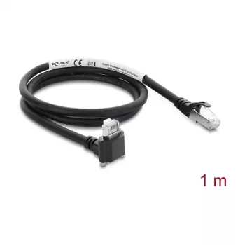 Delock GigE Camera Cable RJ45 Male 90° Angled with Screws, 28 mm Connector Length to RJ45 Male Cat.6 S/FTP 1 m Black