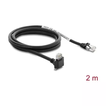 Delock GigE Camera Cable RJ45 Male 90° Angled with Screws to RJ45 Male, Cat.6 S/FTP, 2m, Black