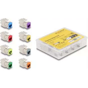 Moduł keystone Delock RJ-45 żeński na LSA żeński STP CAT 6a, 8 szt. (szary, niebieski, żółty, czerwony, zielony, pomarańczowy, fioletowy, neonowo-żółty) 87896