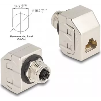 Adapter Delock M12 X-Coded 8-pin żeński na RJ45 żeński Cat.6A STP metalowy 60685