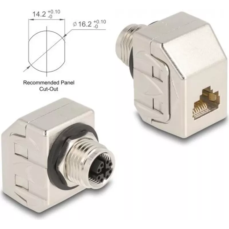Adapter Delock M12 X-Coded 8-pin żeński na RJ45 żeński Cat.6A STP metalowy 60685