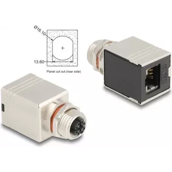 Adapter Delock M12 X-coded 8-pin żeński na RJ45 żeński Cat.6A STP ekranowany prosty