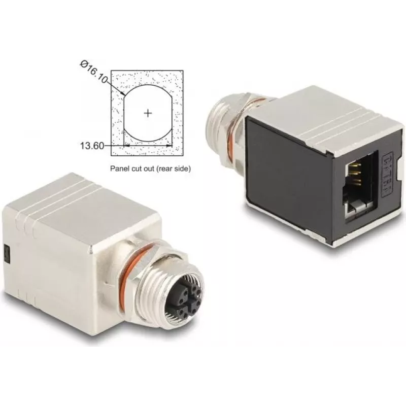 Adapter Delock M12 X-coded 8-pin żeński na RJ45 żeński Cat.6A STP ekranowany prosty