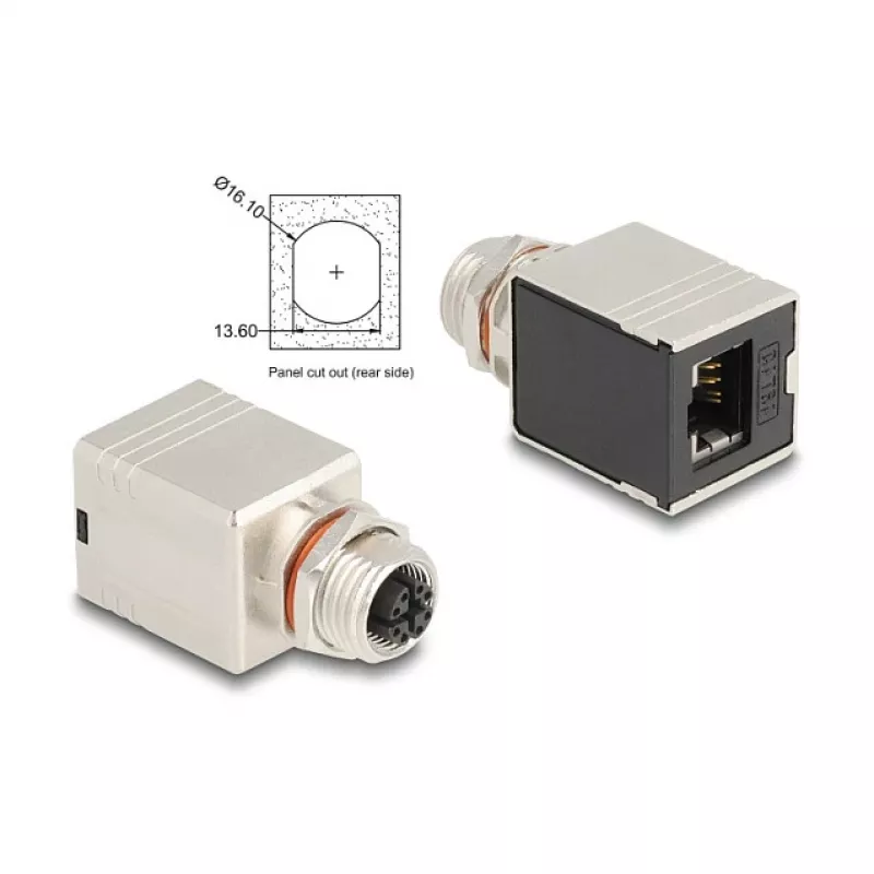 Adapter Delock M12 X-coded 8-pin żeński na RJ45 żeński Cat.6A STP ekranowany prosty