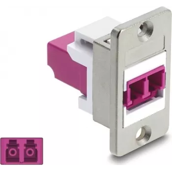 Złącze panelowe LC Duplex Delock, Multimode OM4, obudowa srebrna, fioletowe złącza 91100