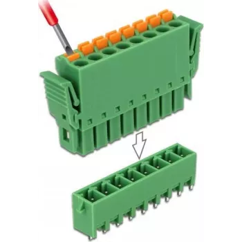 Delock Zestaw Złączy Zaciskowych PCB 8-pinowych, Raster 3,81 mm, Pionowy, Zielony (10 sztuk) 65974