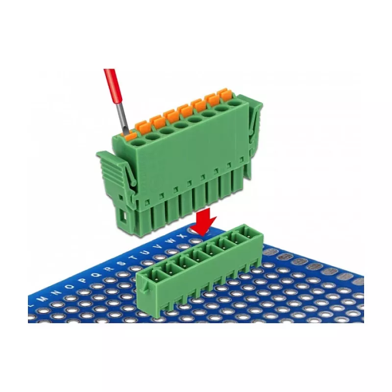 Delock Zestaw Złączy Zaciskowych PCB 8-pinowych, Raster 3,81 mm, Pionowy, Zielony (10 sztuk) 65974