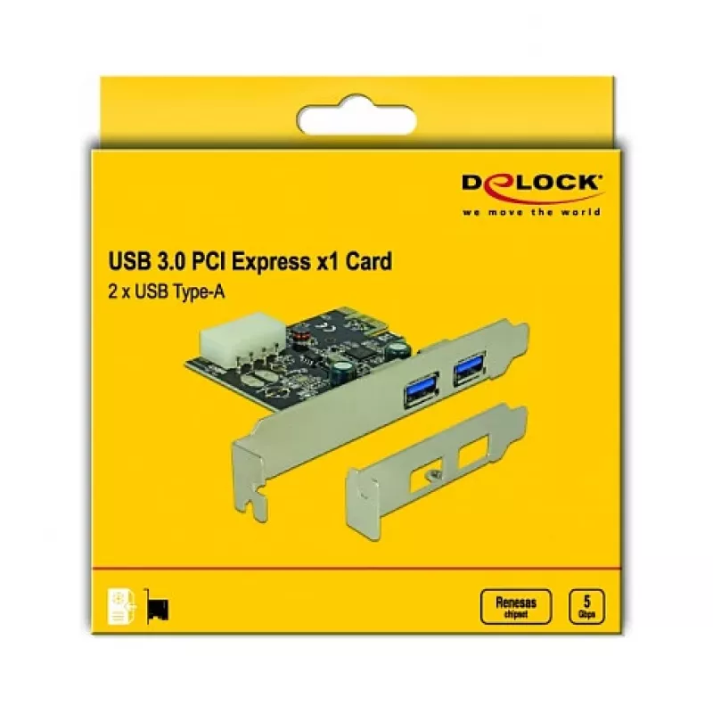 Karta Delock PCI Express x1 na 2 x USB 3.2 Gen 1 Typ-A, Low-Profile
