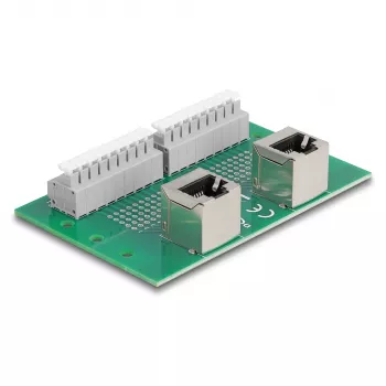 Delock RJ45 2 x żeńskie do 2 x złącze zaciskowe z przyciskiem do szyny DIN pod kątem (66995)
