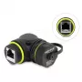 Delock Złączka RJ45 kat.6 żeńska na żeńską z gwintem M23 x 1.5 mm i nasadką ochronną, kątowa 90°, IP68, czarna