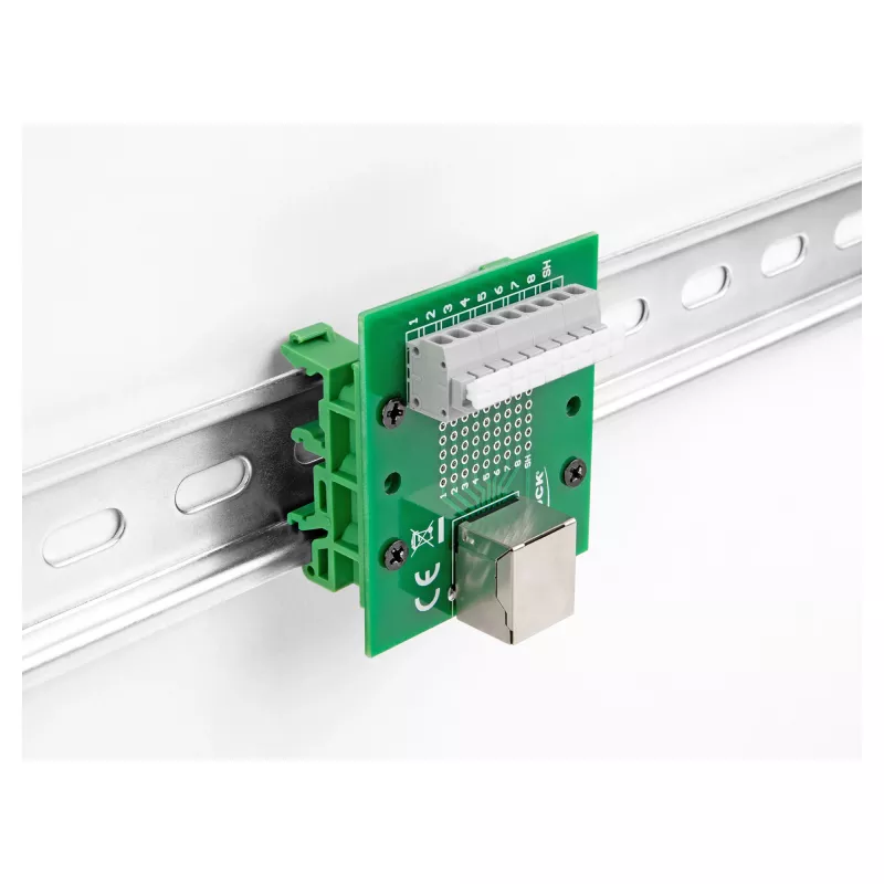 Delock RJ45 żeńskie do złącza zaciskowego z przyciskiem do szyny DIN 66992