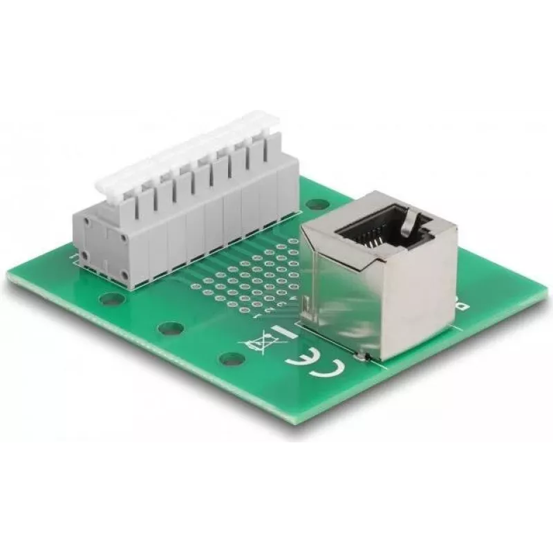 Delock RJ45 Jack to Terminal Block z przyciskiem do szyny DIN pod kątem (66993)