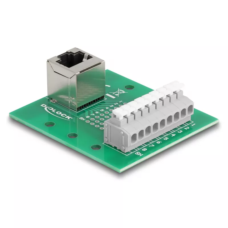 Delock RJ45 Jack to Terminal Block z przyciskiem do szyny DIN pod kątem (66993)